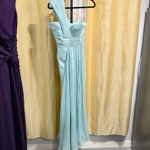 Badgley Mischka One Shoulder Aqua Dress